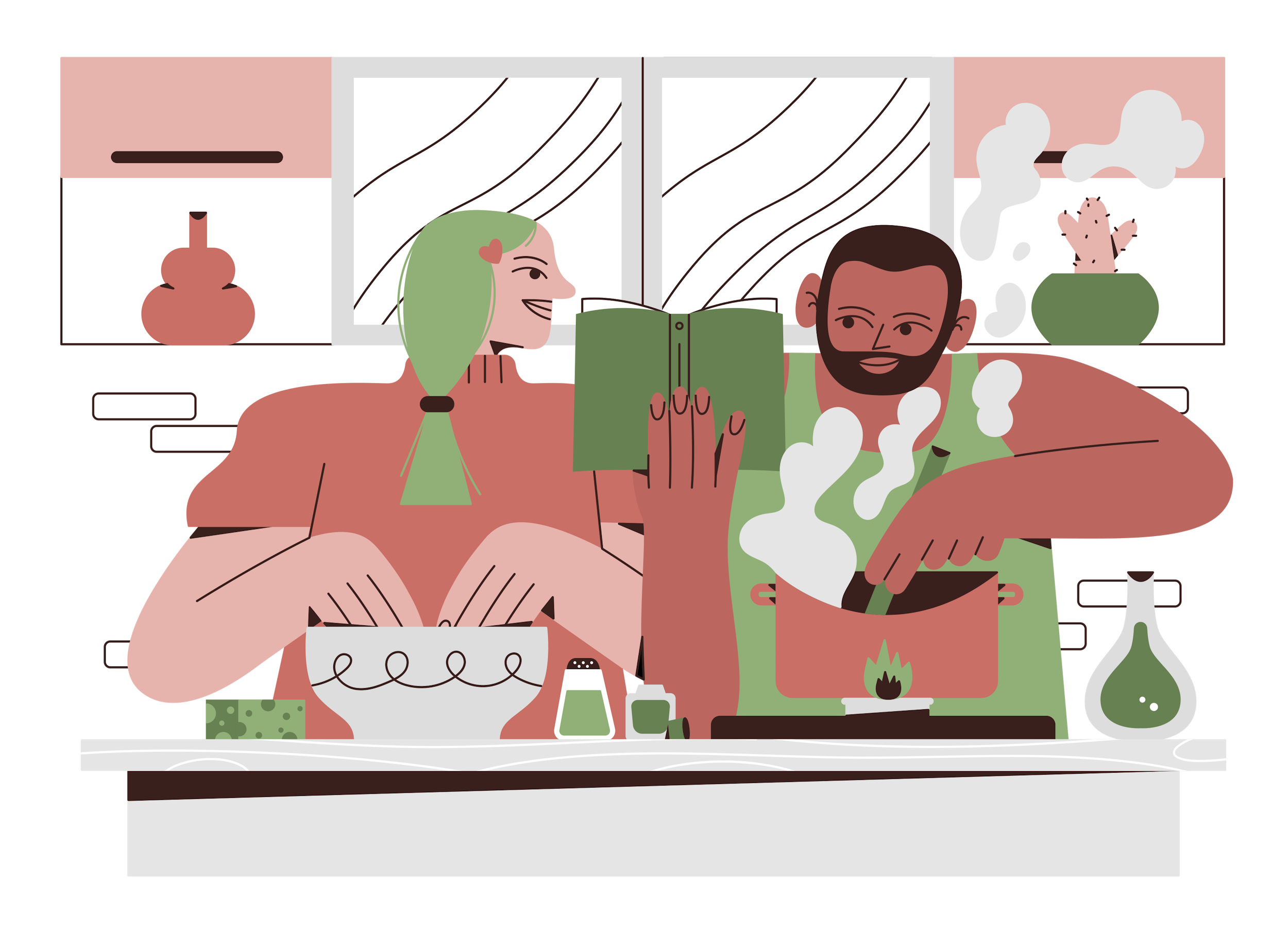 Cook Top Menu illustration of two people cooking together