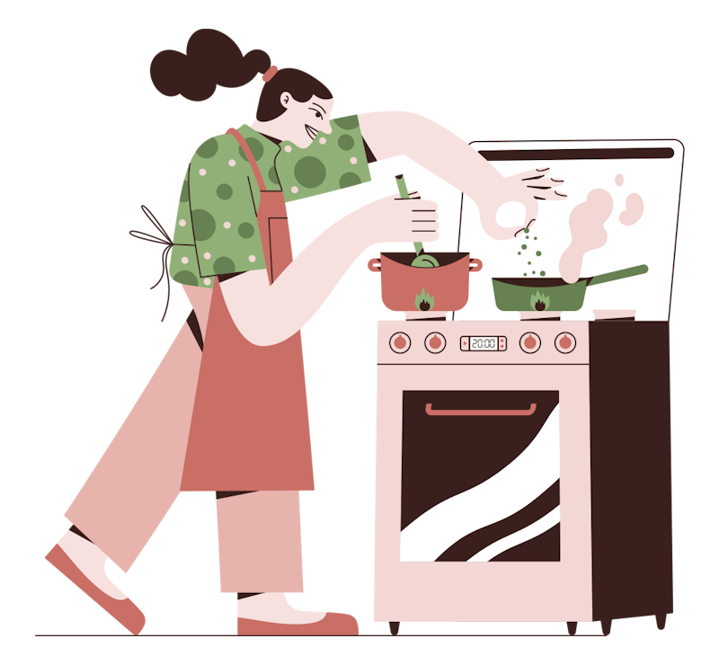 Foodies Cooking at Stove Illustration of a woman cooking at a stove