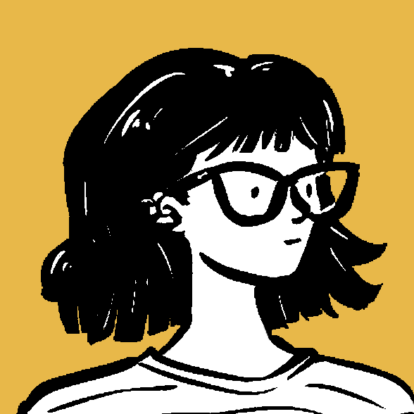 team3 Line drawing of a woman with shoulder length hair and glasses