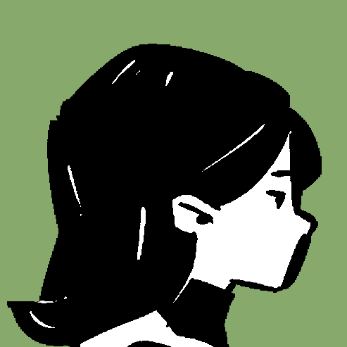 team5 A woman with straight below shoulder length hair